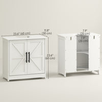 Farmhouse Pedestal Sink Storage Cabinet, Bathroom Under Sink Cabinet with 2 Barn Doors and Adjustable Shelf, White