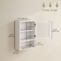 Bathroom Cabinet, Wall Mounted Storage Cabinet with Adjustable Shelves, 40 x 20 x 60 cm, White