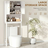 Over The Toilet Storage Cabinet with Adjustable Shelf, Open Shelf and Adjustable Bottom Bar, White