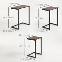 Nesting Coffee Table Set of 3, Stackable Rectangular End Tables with Wood-Effect Top, Metal Frame, Industrial & Rustic C-Shaped for Small Space, Living Room, Rustic Brown
