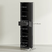 67" Tall Bathroom Cabinet, Narrow Bathroom Storage Cabinet with Drawer, Barn Doors and Adjustable Shelves, Black