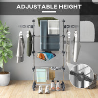 Garment Drying Rack Stainless Steel Folding Clothes Hanging Rack with Side Wings Castors for Indoor Outdoor Grey