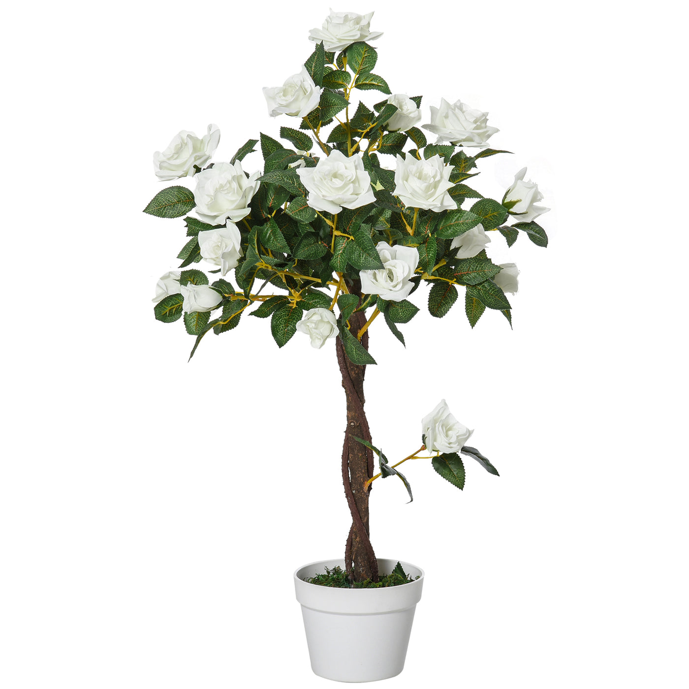 3FT Artificial Plant White Rose Floral in Pot, Fake Plant for Home Indoor Decor
