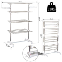 4 Layers Folding Laundry Rack Stand Dryer Storage Towel Rack Rolling