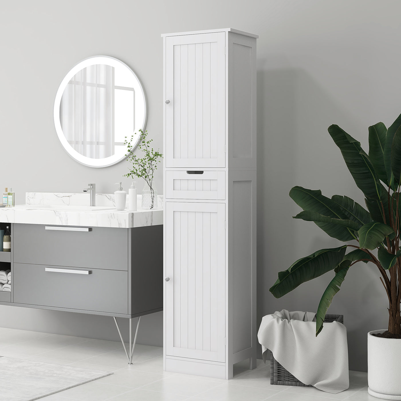 Freestanding Bathroom Cabinet with Drawer and 2 Doors, Tall Bathroom Cupboard for Kitchen, Study, Living Room