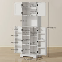71.5" Tall Pantry Cabinet, Farmhouse Kitchen Storage Cabinet with Adjustable Shelves, 8 Door Spice Racks, White