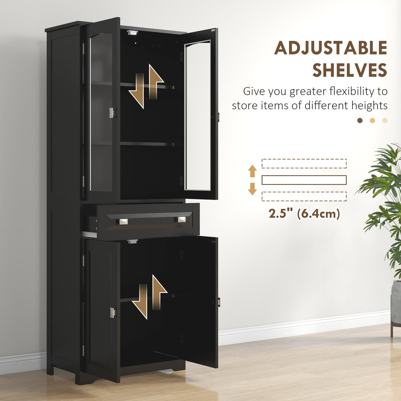 63" 4-Door Kitchen Pantry Cabinet, Freestanding Storage Cabinet Cupboard with Adjustable Shelves, Black