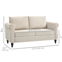 Vintage Loveseat, Upholstered Love Seat Furniture, Fabric 2 Seater Sofa with Rolled Arms, Rubber Wood Legs, Beige