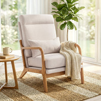 Modern Accent Chair, Linen Armchair with Lumbar Pillow, High Back, Wide Seat, Thick Cushion, Solid Wood Frame, Cream White