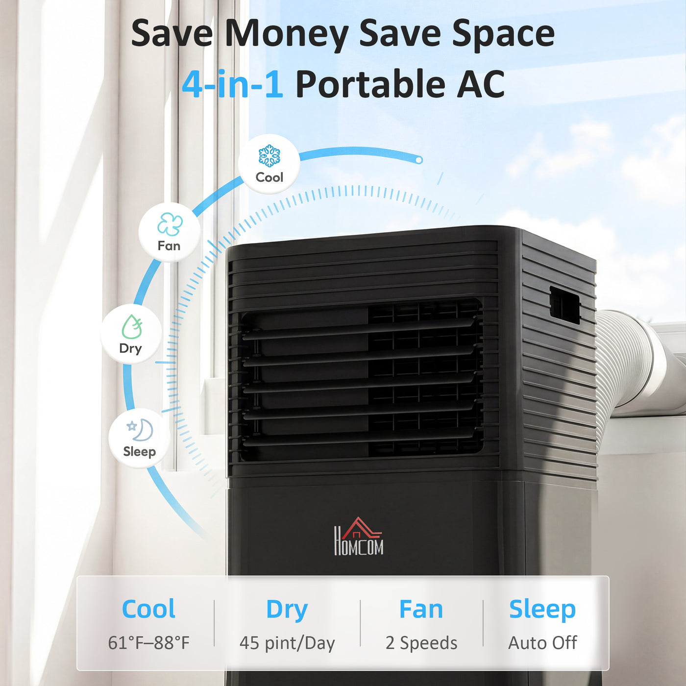 8000 BTU Portable Air Conditioner with Fan & Dehumidifier Mode, Quiet AC Unit with Remote Control, 24-Hour Timer, Black