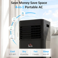 8000 BTU Portable Air Conditioner with Fan & Dehumidifier Mode, Quiet AC Unit with Remote Control, 24-Hour Timer, Black