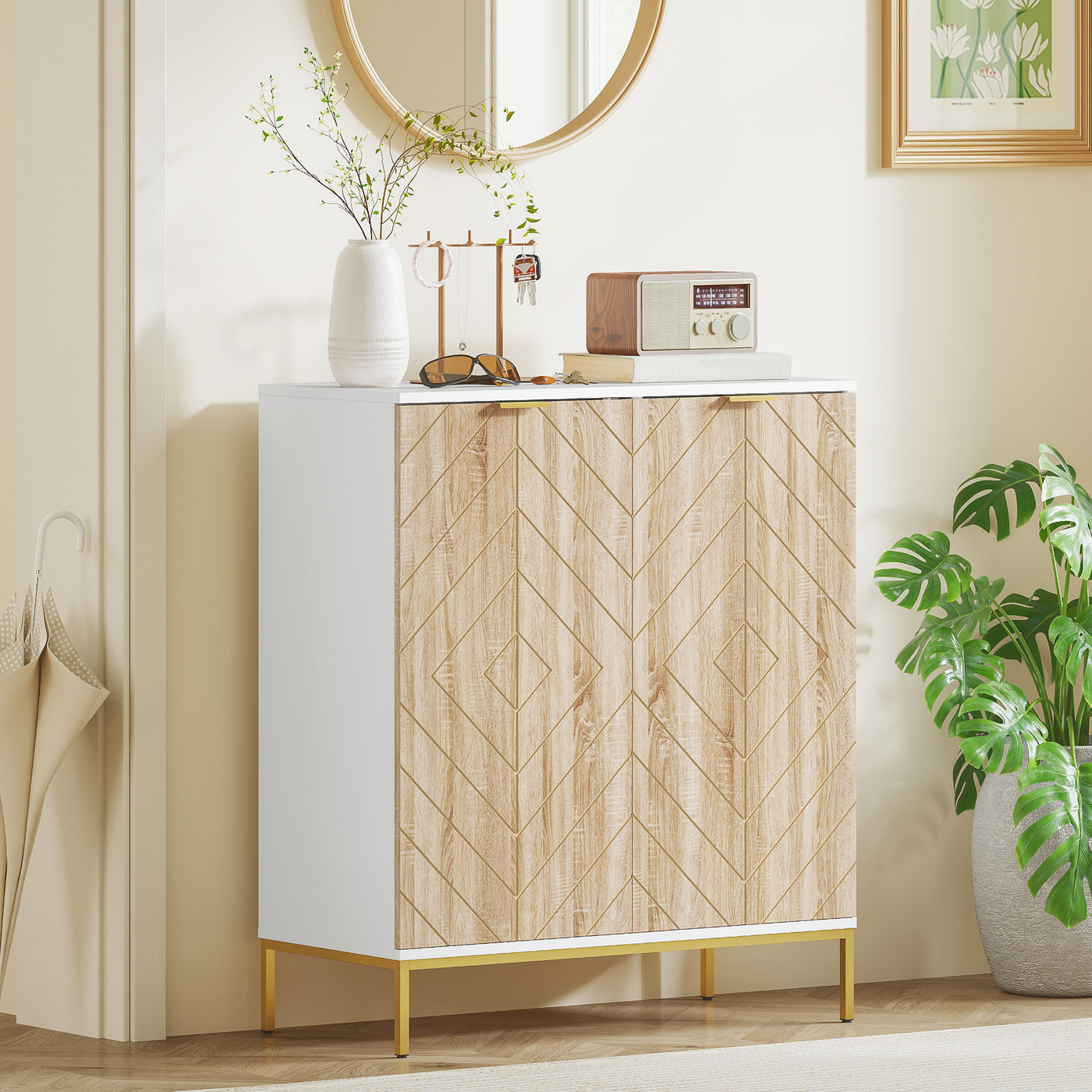Shoe Storage Cabinet for 15 Pairs, Freestanding Shoe Cabinet with Doors and Adjustable Shelves for Hallway, White