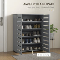 Shoe Storage Cabinet, Shoe Cabinet with 2 Slatted Doors for 15 Pairs of Shoes, Dark Grey