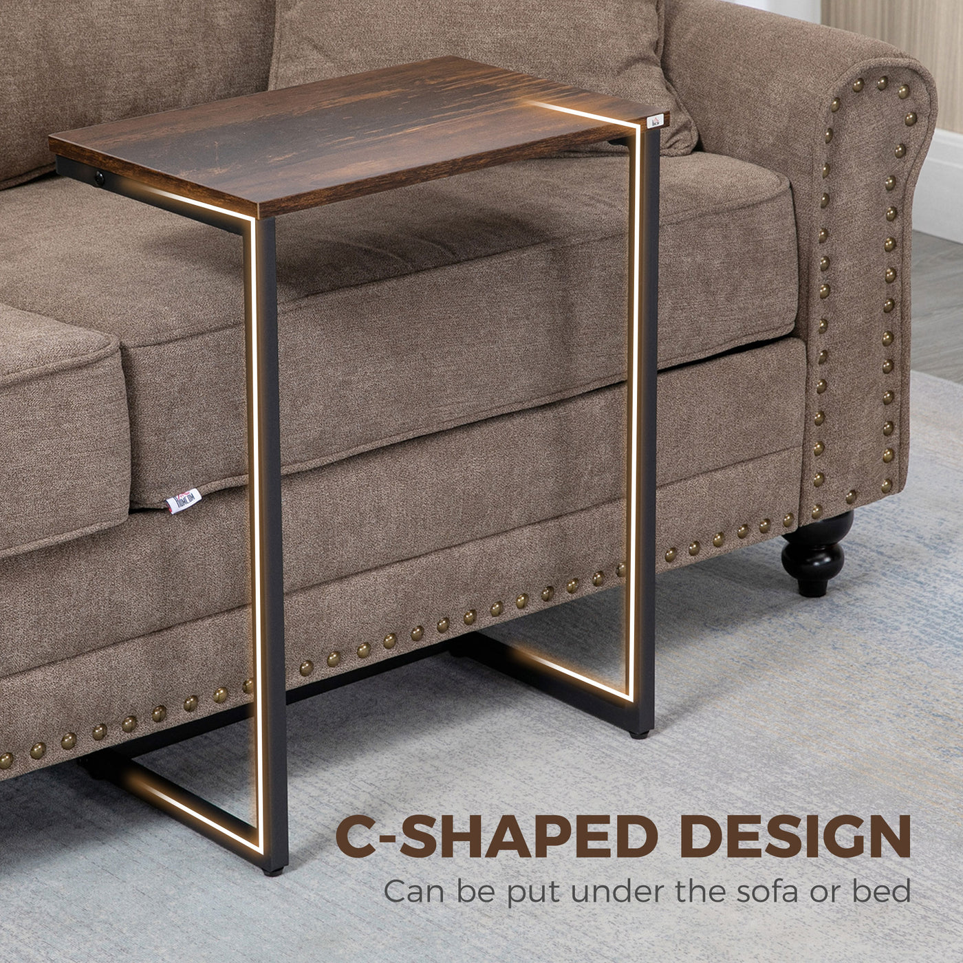 Nesting Coffee Table Set of 3, Stackable Rectangular End Tables with Wood-Effect Top, Metal Frame, Industrial & Rustic C-Shaped for Small Space, Living Room, Rustic Brown