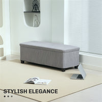 44 Inches Ottoman with Storage, Lid, Legs, Corduroy End of Bed Bench for Living Room, Bedroom, Entryway, Light Grey