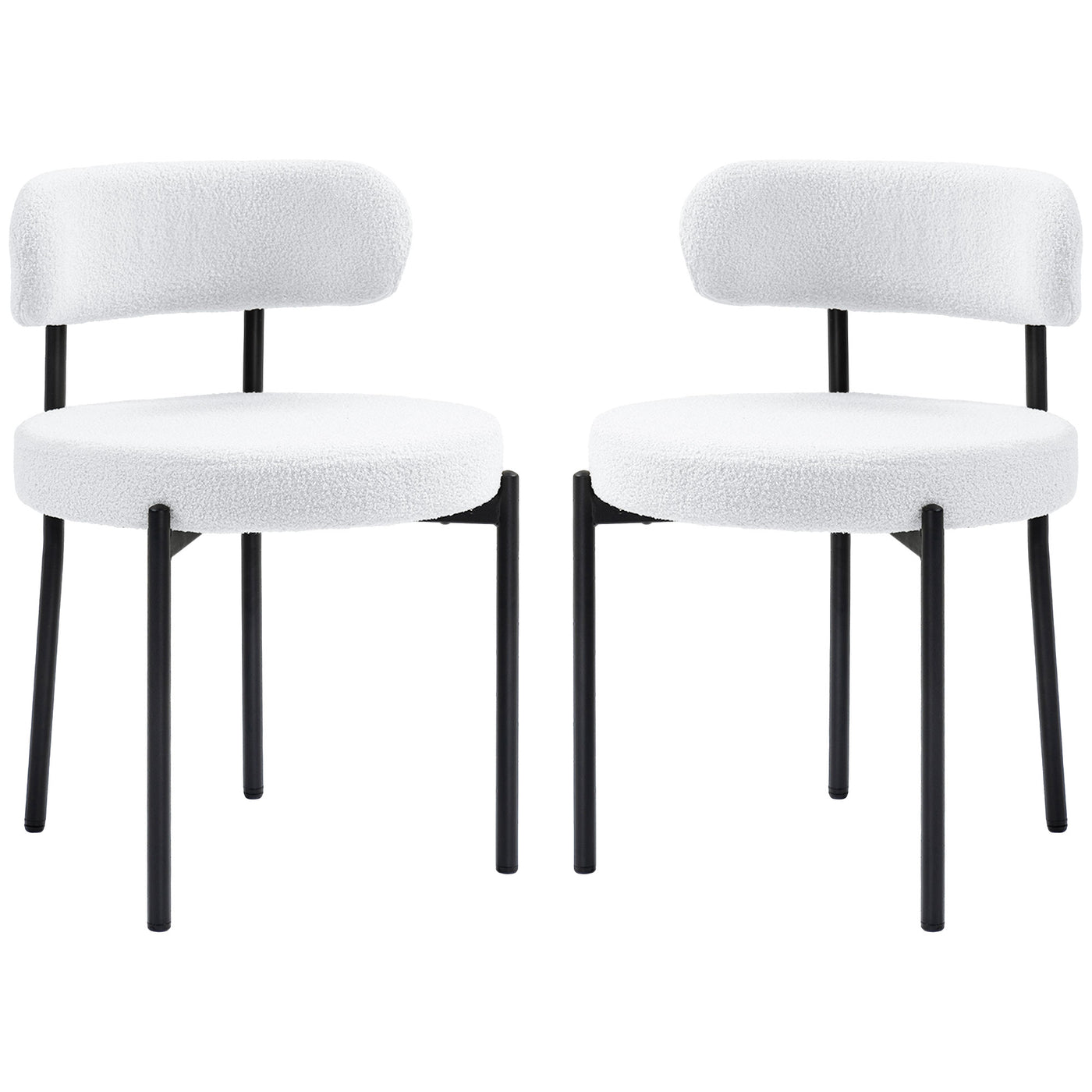 2 Pieces Kitchen Chairs, Modern Dining Chairs w/ Berber Fleece Upholstery and Steel Legs for Living Room, Cream White