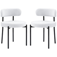 2 Pieces Kitchen Chairs, Modern Dining Chairs w/ Berber Fleece Upholstery and Steel Legs for Living Room, Cream White