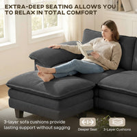 Sectional Sofa, L Shaped Sofa with Deep Seat, Movable Ottoman and Pillow-top Armrests, Dark Grey