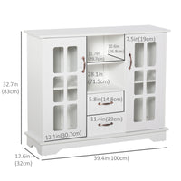 Modern Kitchen Sideboard with 2 Drawers, Coffee Bar Cabinet with Glass Doors Storage Cupboard and Open Shelf, White