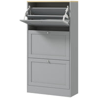 Modern Shoe Storage with 3 Flip Drawers and Adjustable Shelves, Shoe Cabinet Organizer for 12-18 Pairs of Shoes, Grey