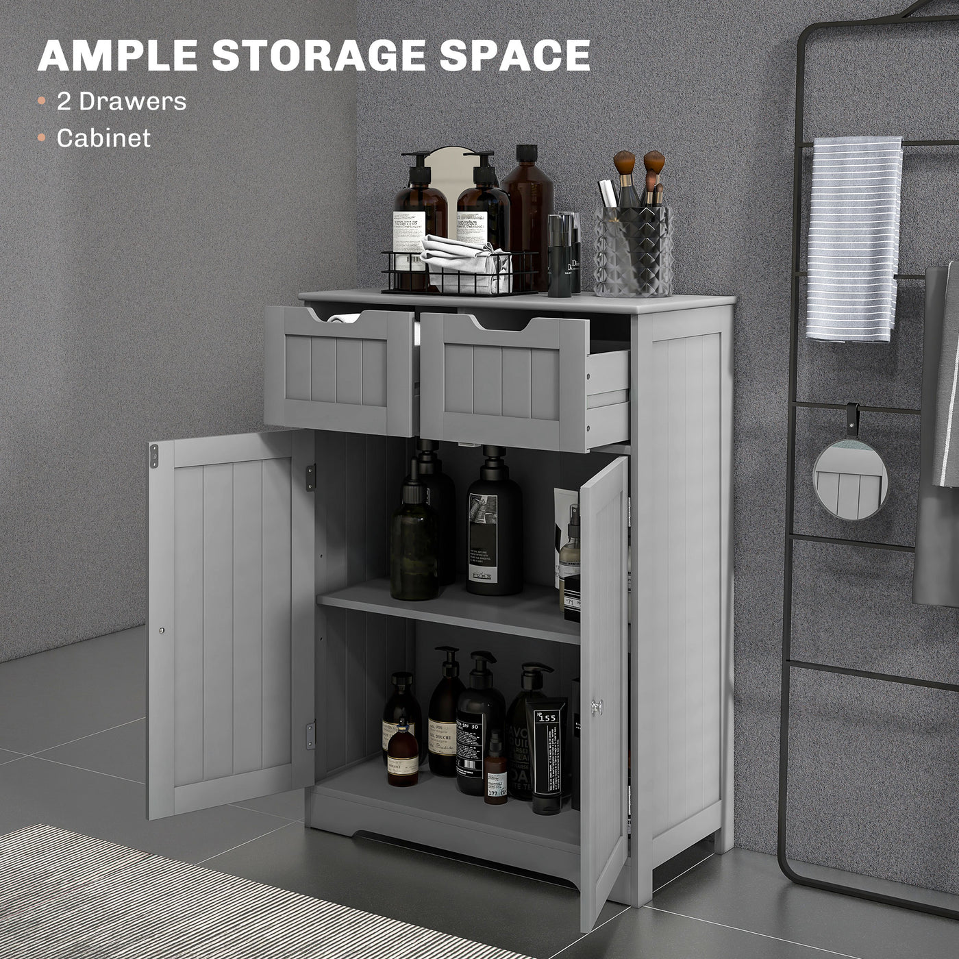 Bathroom Cabinet, Bathroom Storage Cabinet with 2 Drawers, Adjustable Shelf for Living Room, Entryway, Grey