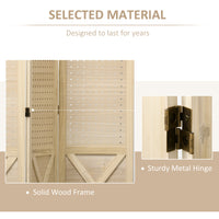 4.7' 3 Panel Wooden Room Divider with Pegboard Display, Folding Privacy Screen for Home Office, Natural