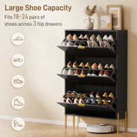 Shoe Cabinet with 3 Flip Drawers, Modern Narrow Shoe Storage Cabinet with Adjustable Shelves, Black