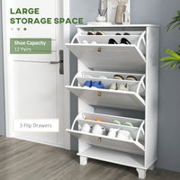 Narrow Shoe Storage with 3 Flip Drawers and Adjustable Shelves, Shoe Cabinet Organizer for 12 Pairs of Shoes, White