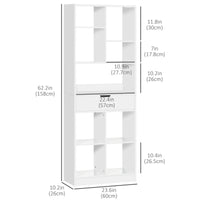 Tall Bookshelf with Drawer, Freestanding Bookcase for Bedroom, Living Room, Home Office, White