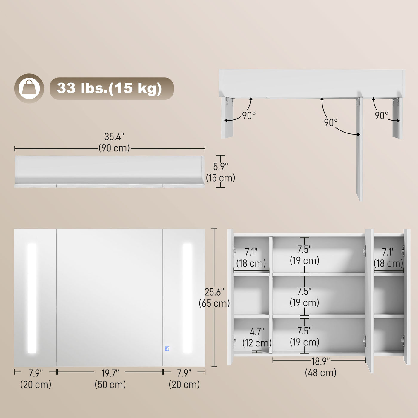 Medicine Cabinet with Mirror, Wall Mounted Bathroom Mirror Cabinet with Adjustable Shelf, USB Charge, High Gloss White