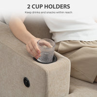 3 Seater Sofa with USB Ports & Cup Holders, Chenille-Feel Upholstered Couch for Living Room, Light Brown