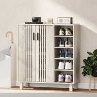 Shoe Storage with Double Doors and Open Shelves 17 Pair Shoe Storage Organizer for Entryway Hallway Light Grey