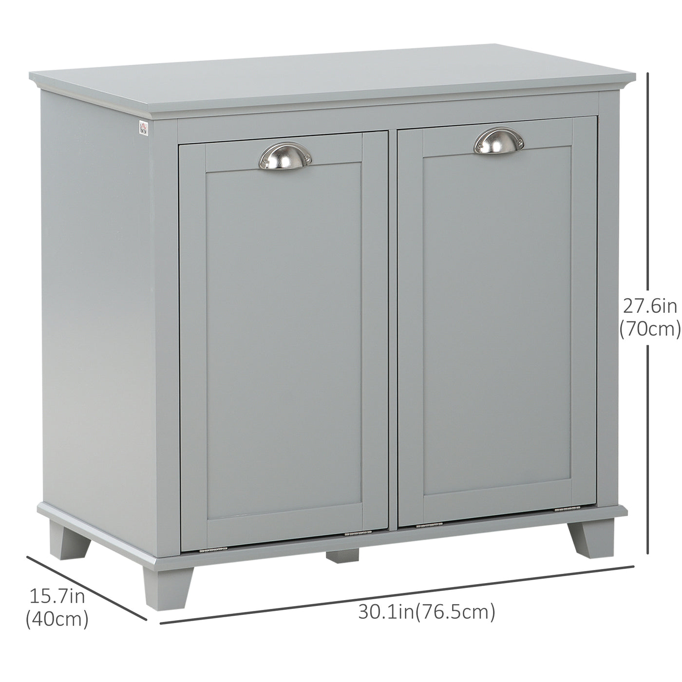 Tilt-Out Laundry Storage Cabinet, Bathroom Storage Organizer with Two-Compartment Tilt Out Hamper, Grey