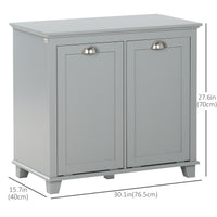Tilt-Out Laundry Storage Cabinet, Bathroom Storage Organizer with Two-Compartment Tilt Out Hamper, Grey