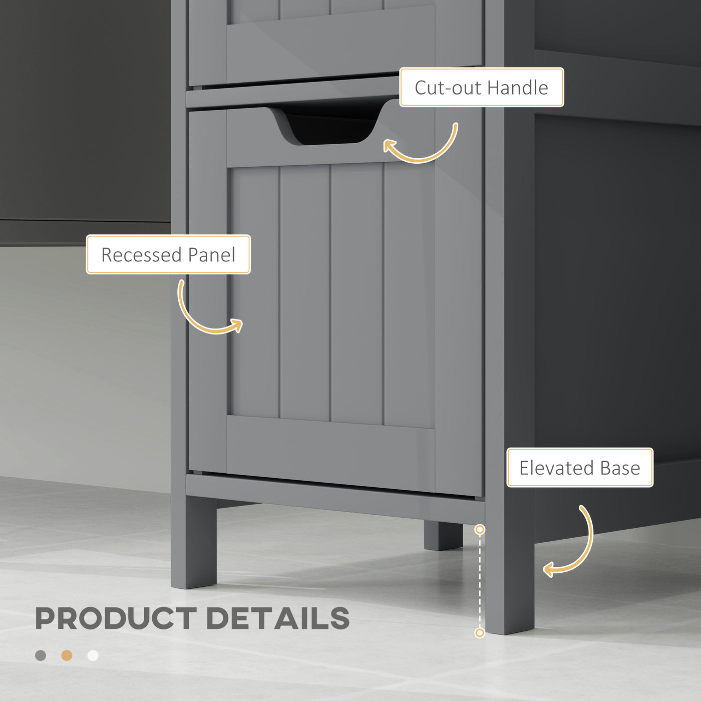 Narrow Bathroom Cabinet with 3 Drawers and 2 Tier Shelf, Tall Cupboard Freestanding Linen Tower, Grey