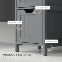 Narrow Bathroom Cabinet with 3 Drawers and 2 Tier Shelf, Tall Cupboard Freestanding Linen Tower, Grey