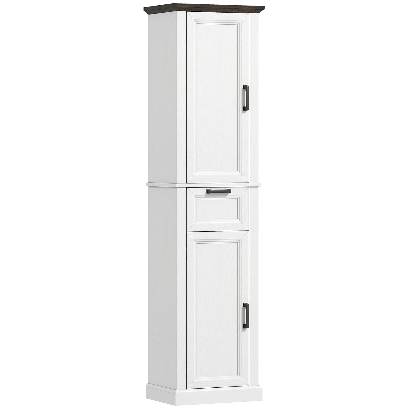 65" Tall Bathroom Storage Cabinet, Freestanding Farmhouse Slim Bathroom Cabinet with 2 Doors, Shelves and Drawer, White