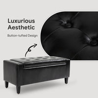 Storage Ottoman Bench, PU Leather Upholstered Bench with Tufted Design, Black