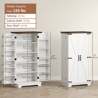 47" Kitchen Pantry Storage Cabinet, Farmhouse Kitchen Pantry Cabinet with Adjustable Shelves and Door Shelves, White