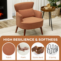 Modern Accent Chair, Upholstered Armchair with Solid Wood Legs and Lumbar Pillow for Living Room, Orange