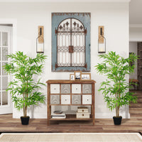 Artificial Bamboo Tree Set of 2, 5ft Fake Tree with Realistic Leaf and Natural Trunk, Decorative Plant in Nursery