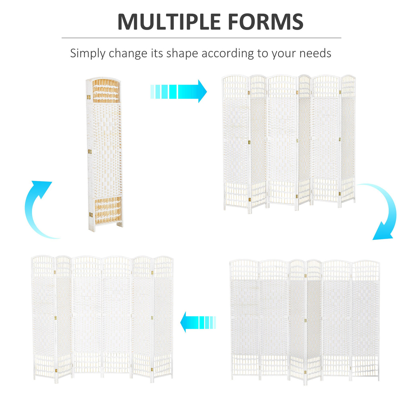 6 Panel Room Divider, 5.6 ft Tall Folding Privacy Screen, Wave Fiber Freestanding Partition Wall Divider for Home Office, White