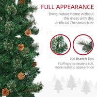 7.5ft Pencil Christmas Tree, Artificial Christmas with Pine Needles, Realistic Branches, Pine Cones, Metal Base, Green