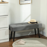 39" Upholstered Ottoman Bench, Corduroy Entryway Bedroom Bench with Padded Seat and Steel Legs for Bedroom, Grey