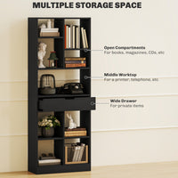 Tall Bookshelf with Drawer, Freestanding Bookcase for Bedroom, Living Room, Home Office, Black