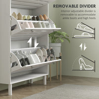 Narrow Shoe Storage Cabinet, 3 Flip Drawers, Adjustable Shelves, 18-24 Pairs Capacity, White
