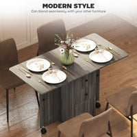 Foldable Dining Table, Rolling Kitchen Table with Storage Drawers and Cabinet, Drop Leaf Table on Wheels, Grey