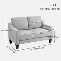 Loveseat Sofa, Modern Couch with Pocket Spring, Linen Upholstered, Thick Padded, Light Grey