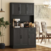 71" Pantry Cabinet with Charging Station, Kitchen Storage Cabinet with Microwave Stand, Adjustable Shelves, Black