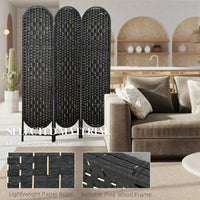 Bohemian Privacy Screen, Folding Room Divider with 3 Panels and Arched Top for Bedroom Living Room Office, Black